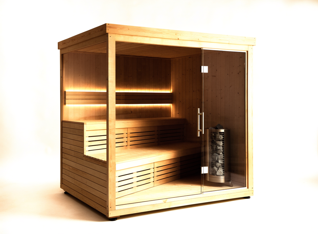 Vista 300 3-person traditional sauna with glass front and Finnish heater