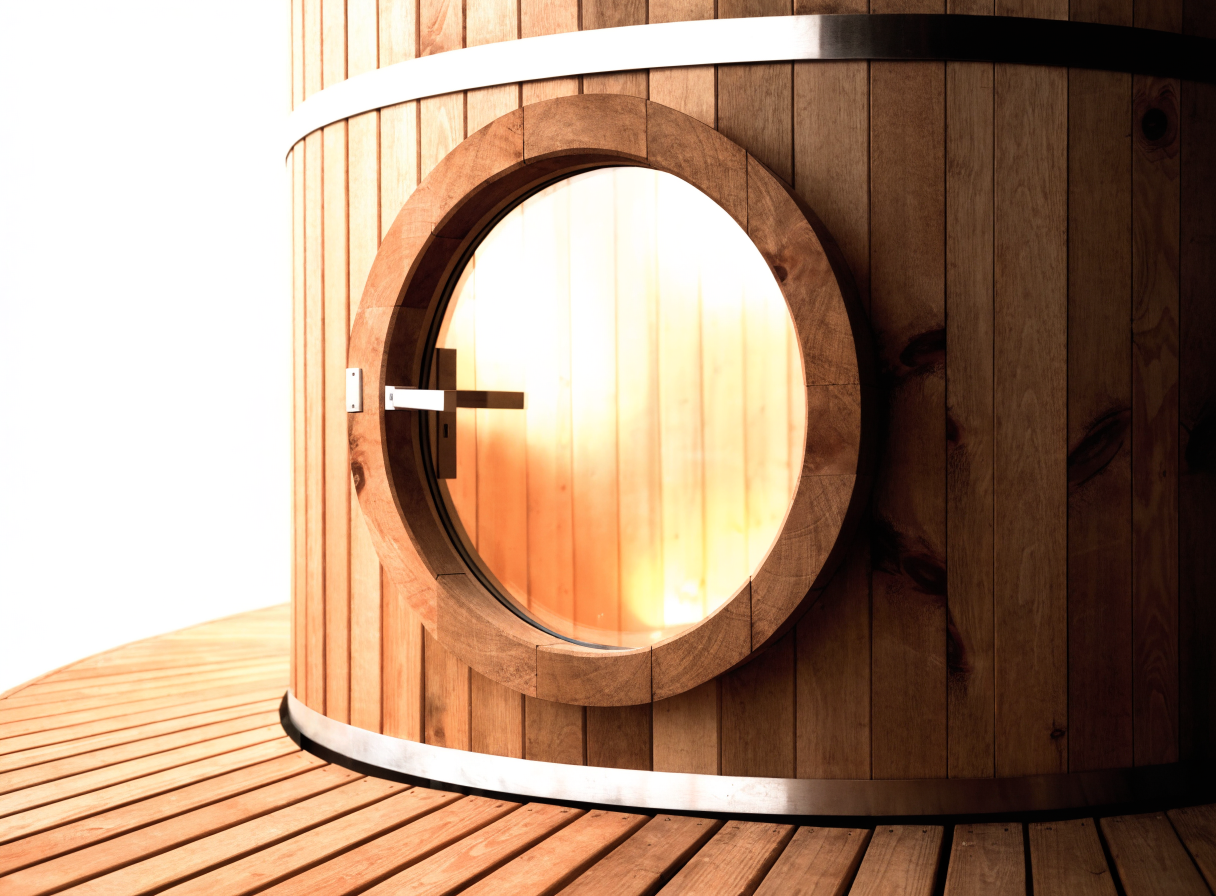 Harmony barrel sauna — door and band detail