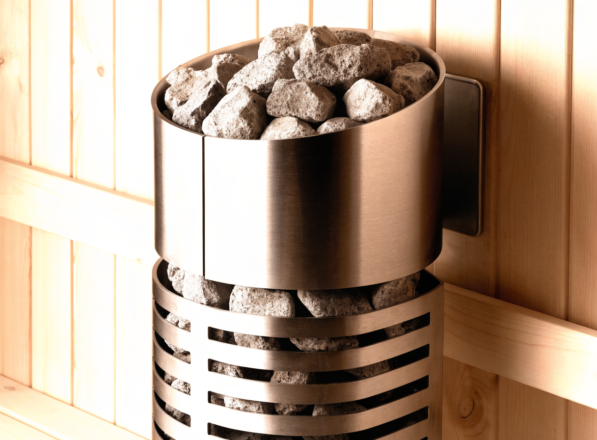 Vista 300 heater detail — stainless heater with stones