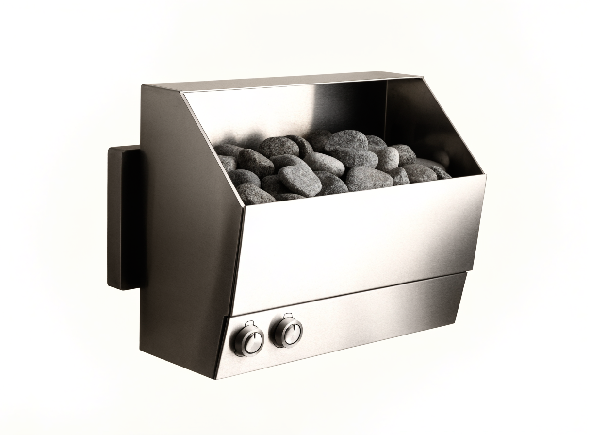 Nordvik Classic 8 wall-mount sauna heater with stone compartment and analog dials